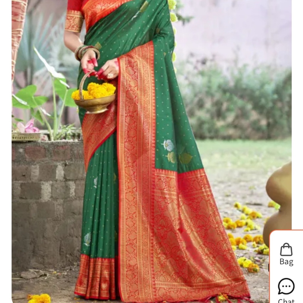 Green and Red Saree with Gold Accents